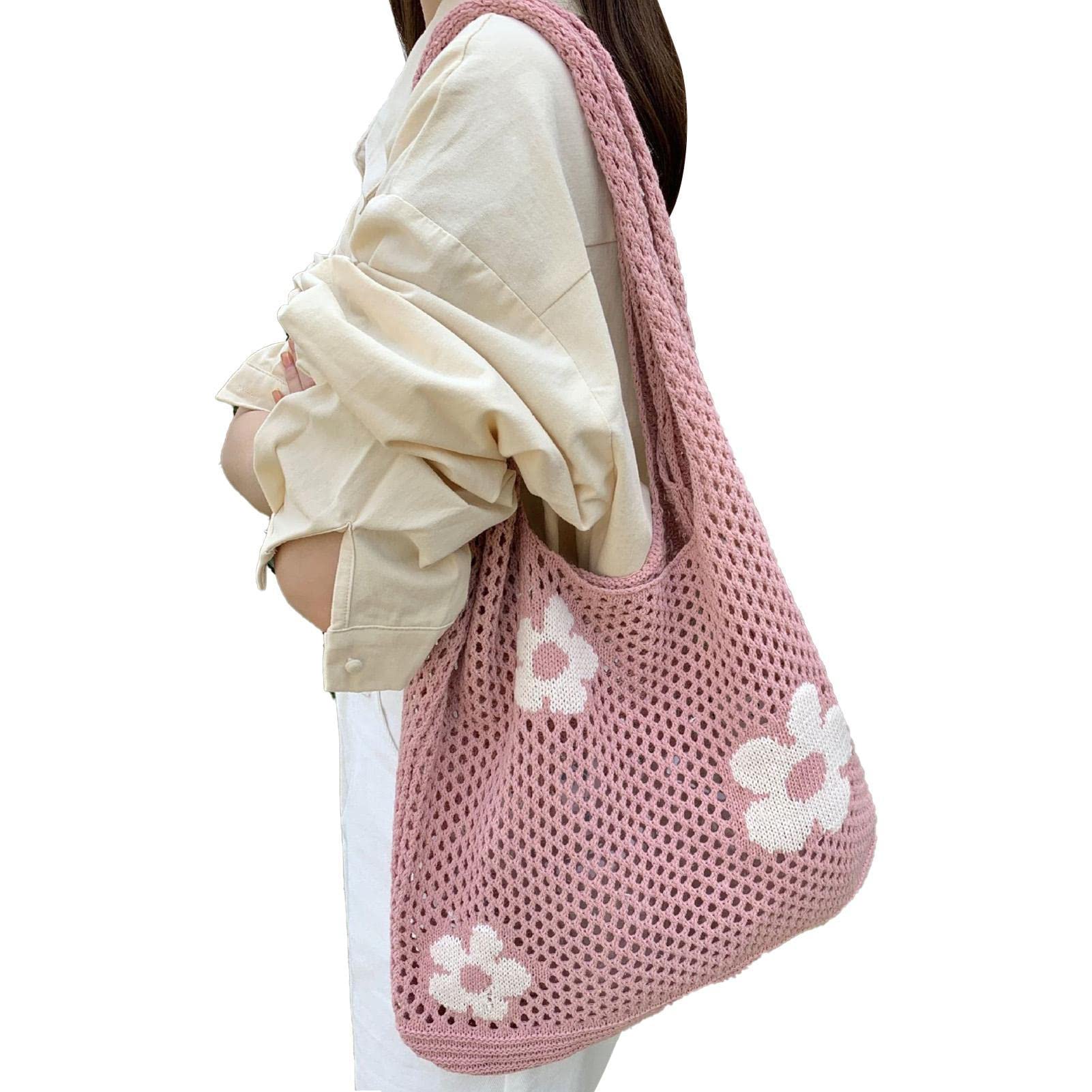 Crochet Beach Bag - Flower Pattern Crochet Mesh Beach Tote Bag